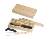 Mikado en dominospel in een houten box